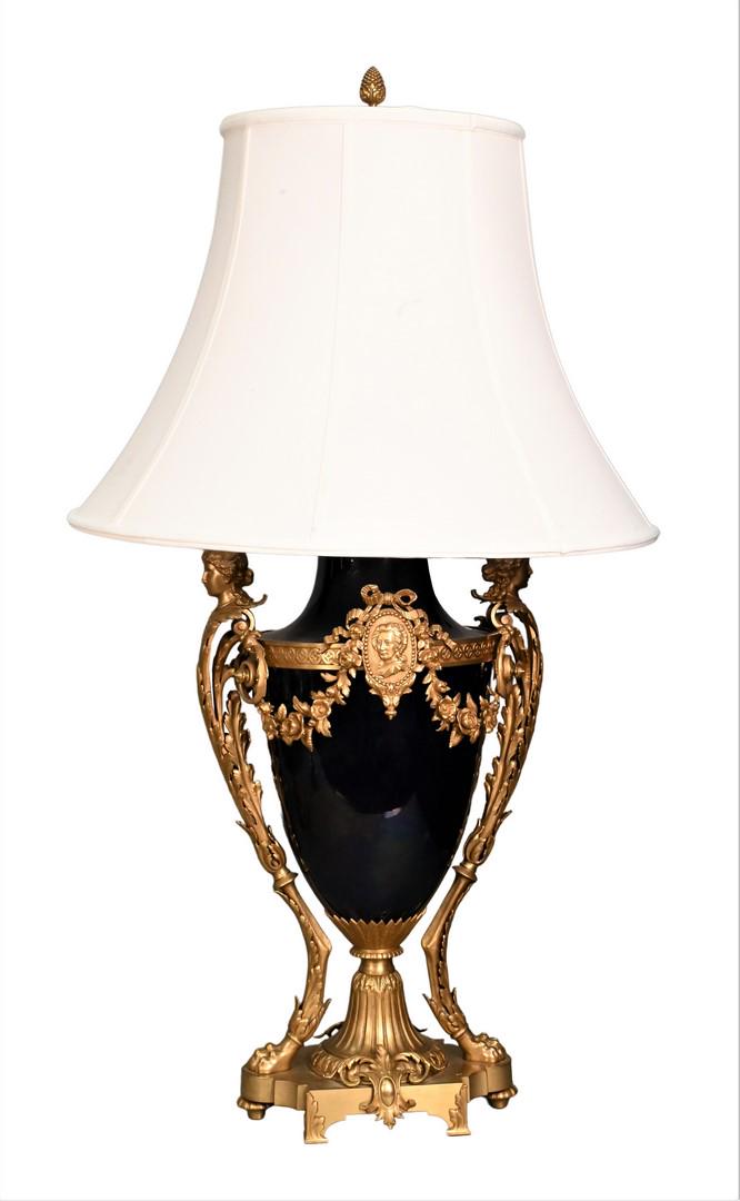 Attributed to Sevres Ormolu-Mounted Dark Blue Ground Vase and Cover Mounted as a Lamp (1 of 8)