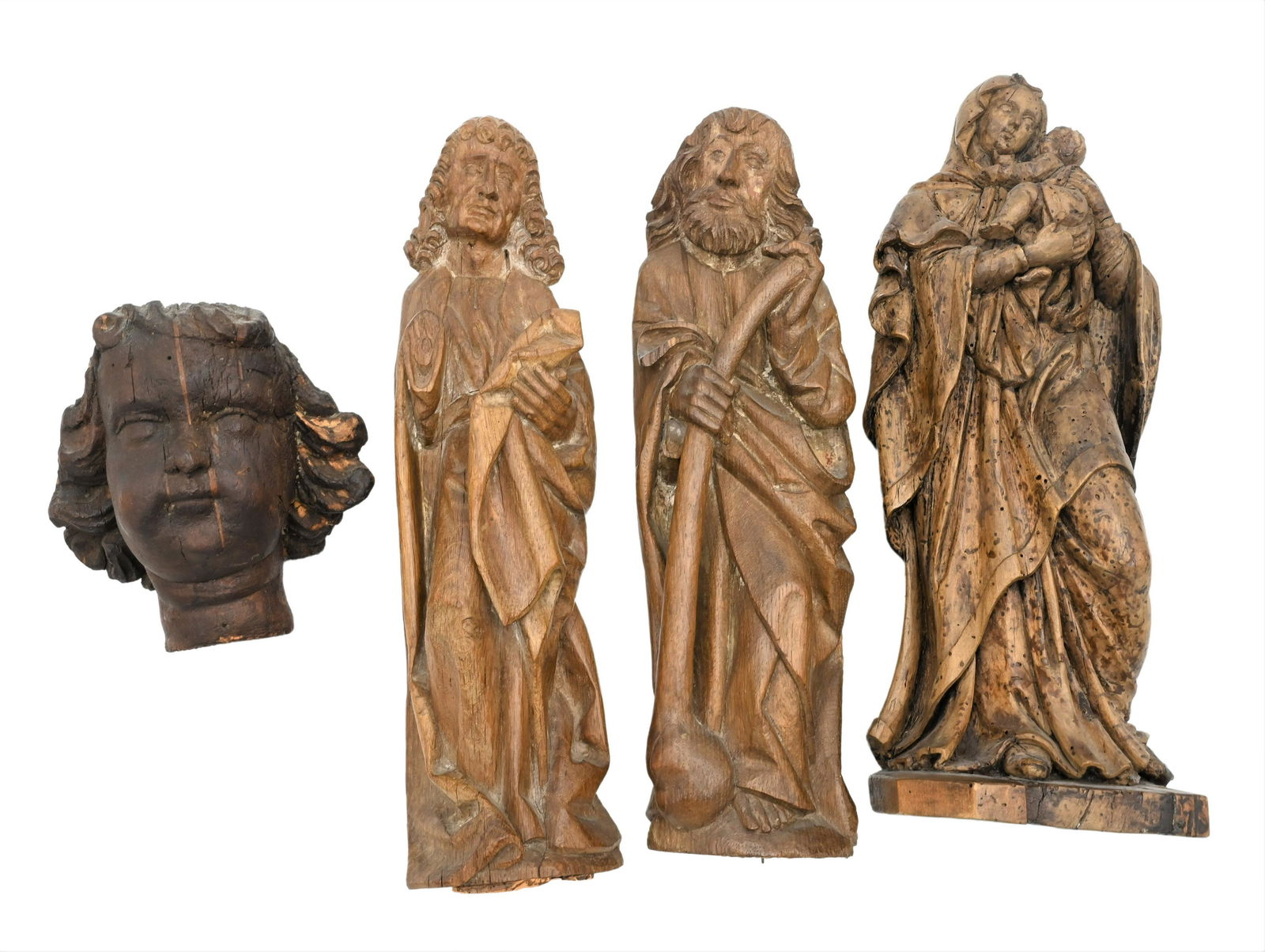 Group of Four Early Carved Wood Figures (1 of 8)