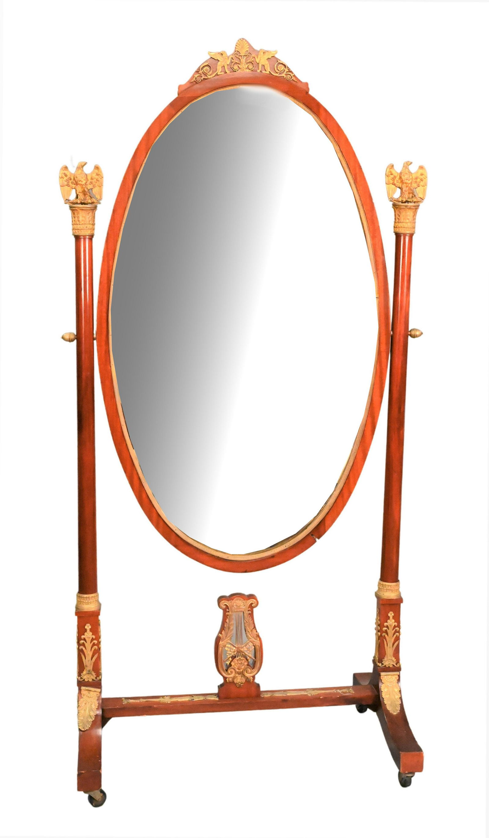 Empire Style Ormolu-Mounted Mahogany Cheval Mirror (1 of 6)