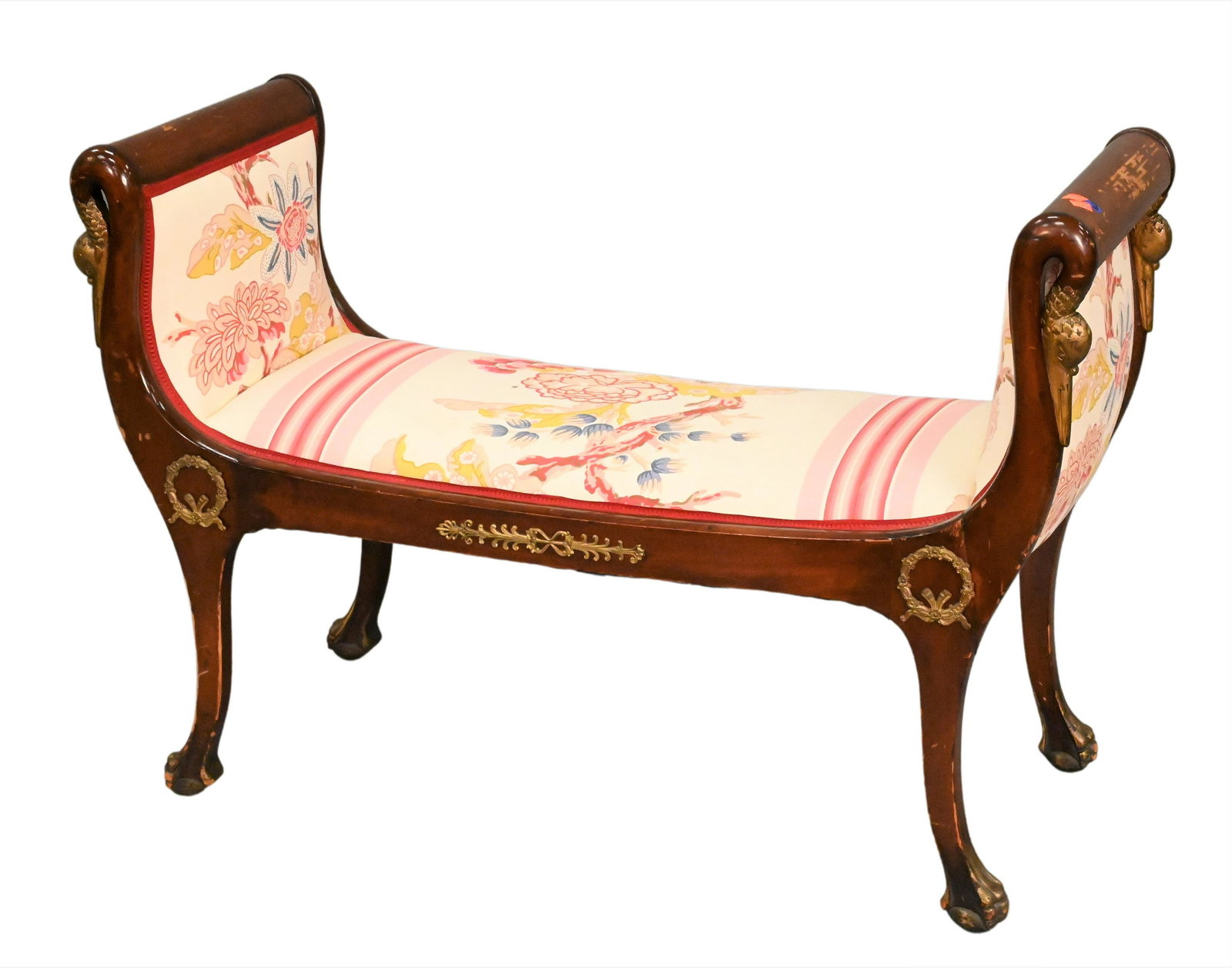 Empire Style Gilt-Metal Mounted and Parcel-Gilt Mahogany Window Bench (1 of 5)