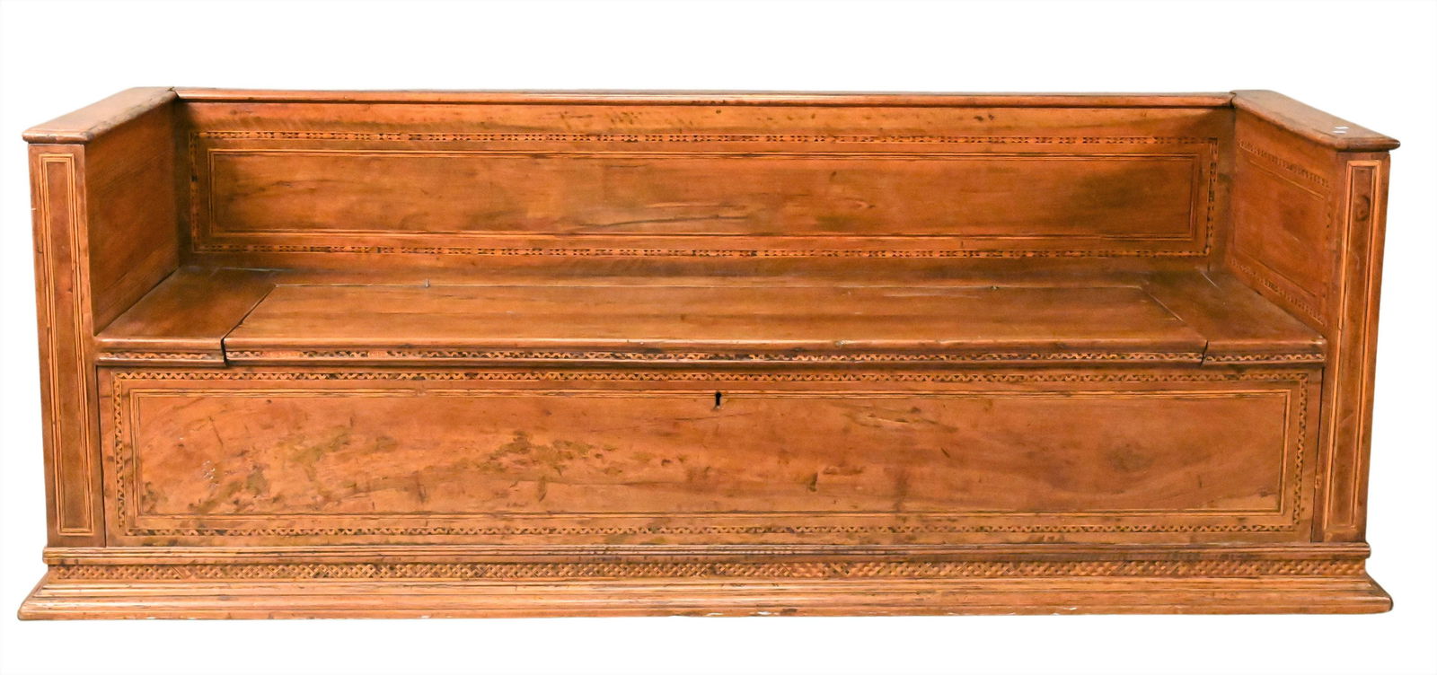 North Italian Inlaid Walnut Cassapanca (1 of 7)