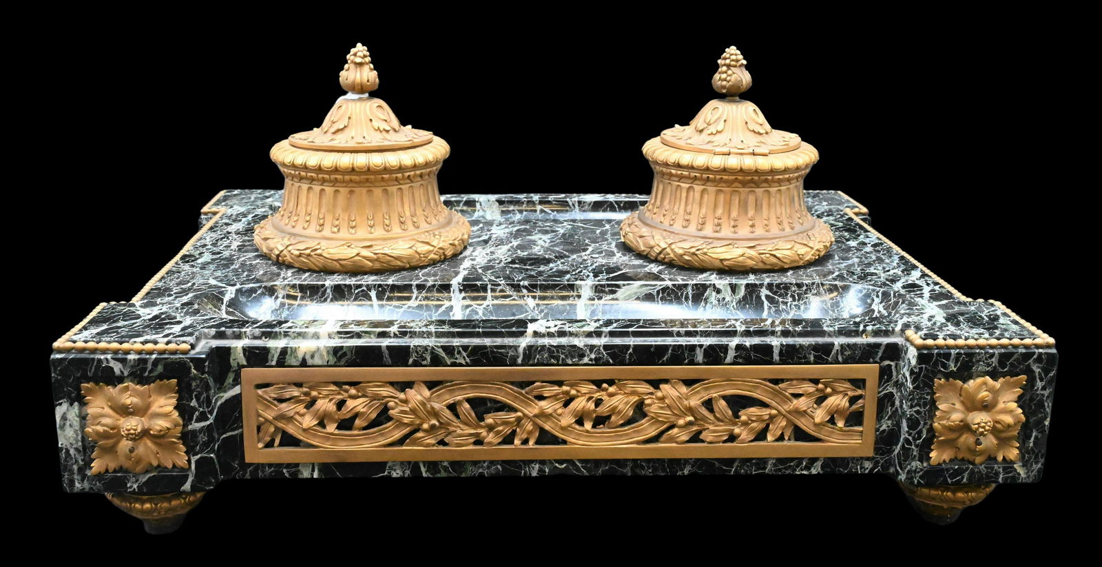 Large French Dore Bronze Marble Inkwell (1 of 4)