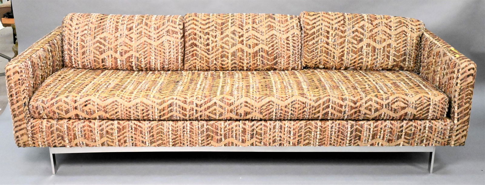 Milo Baughman Style Flat Bar Upholstered Sofa (1 of 5)