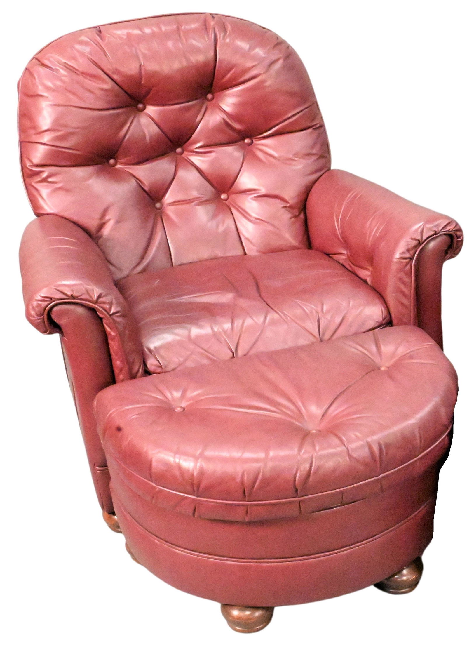 Bradington Young Maroon Leather Reclining Back Chair and Ottoman (1 of 4)