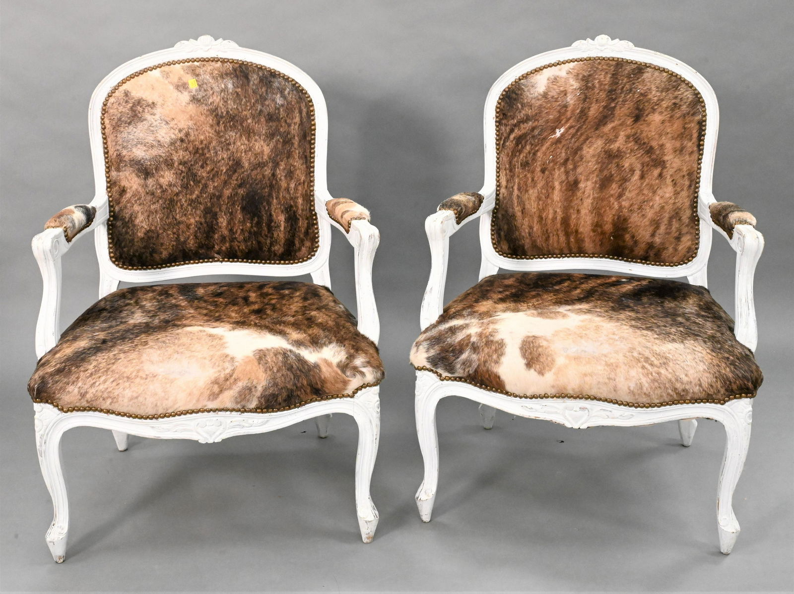 A Pair of Custom Hyde Upholstered Louis XV Style Open Armchairs (1 of 4)