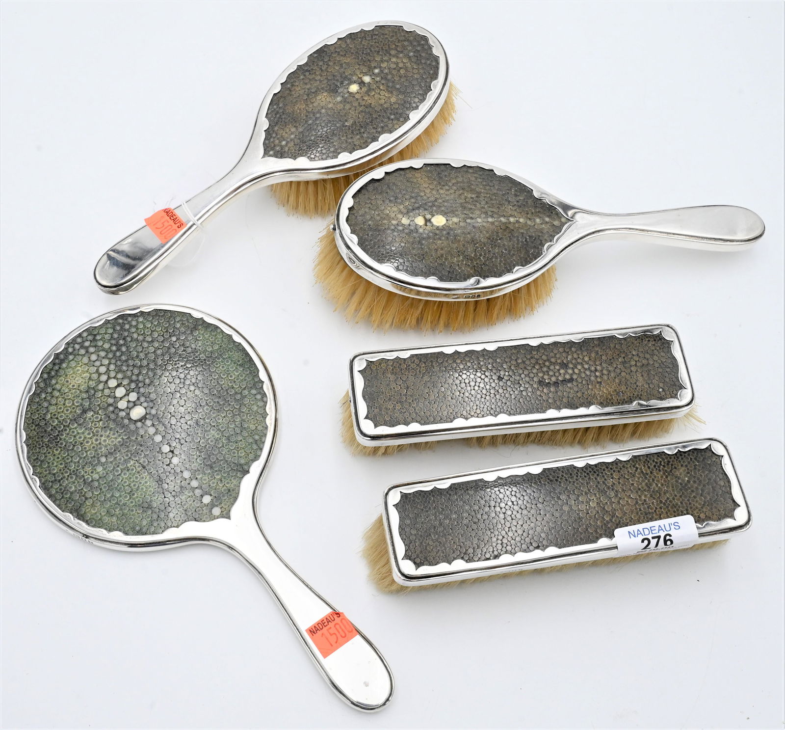 Five Piece Shagreen and Silver Dressing Set (1 of 6)