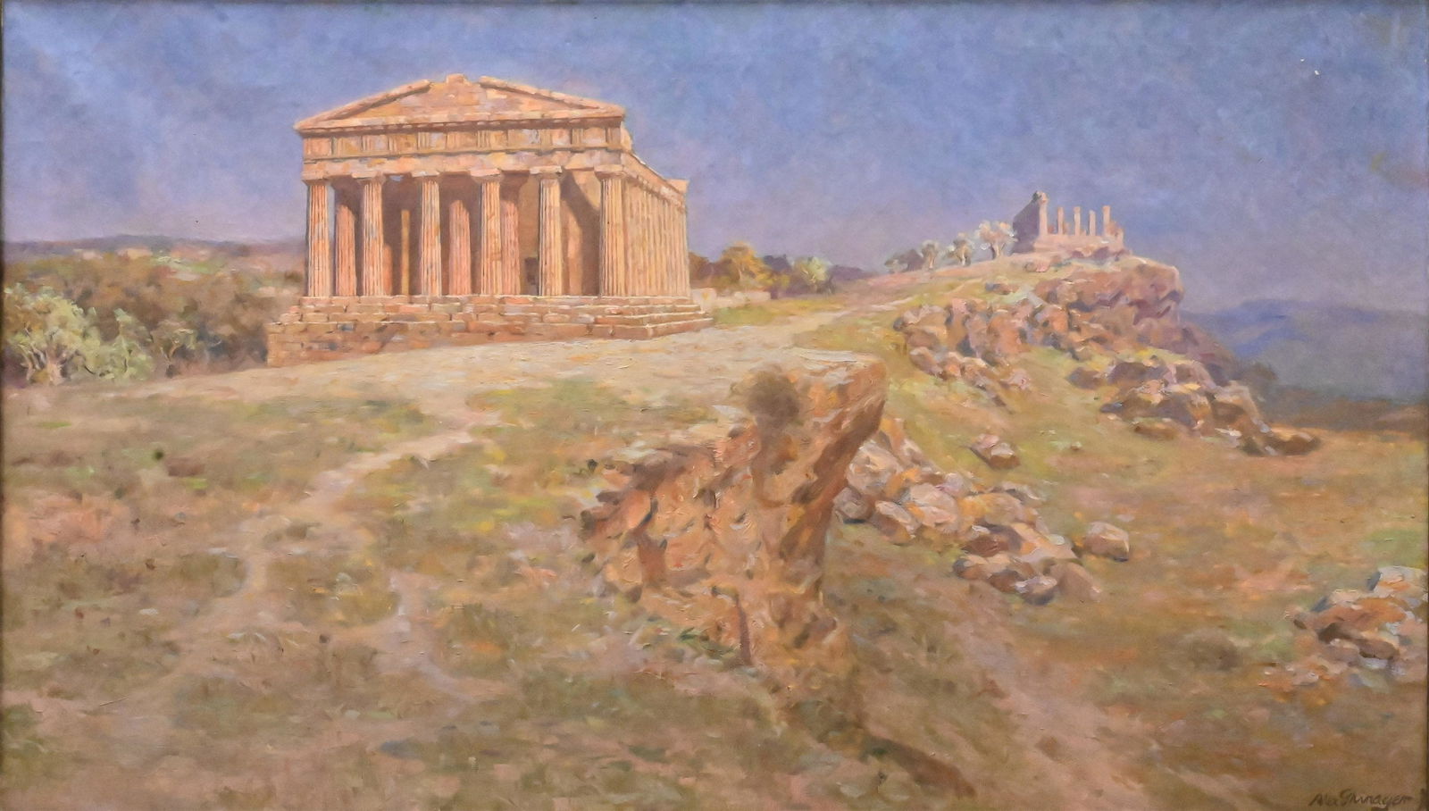 Alexander Grinager (1865 - 1949): Alexander Grinager (1865 - 1949), oil on canvas, Vve du Temple de la Concorde a Agrigente, after Francesco Piranesi, 33" x 57".