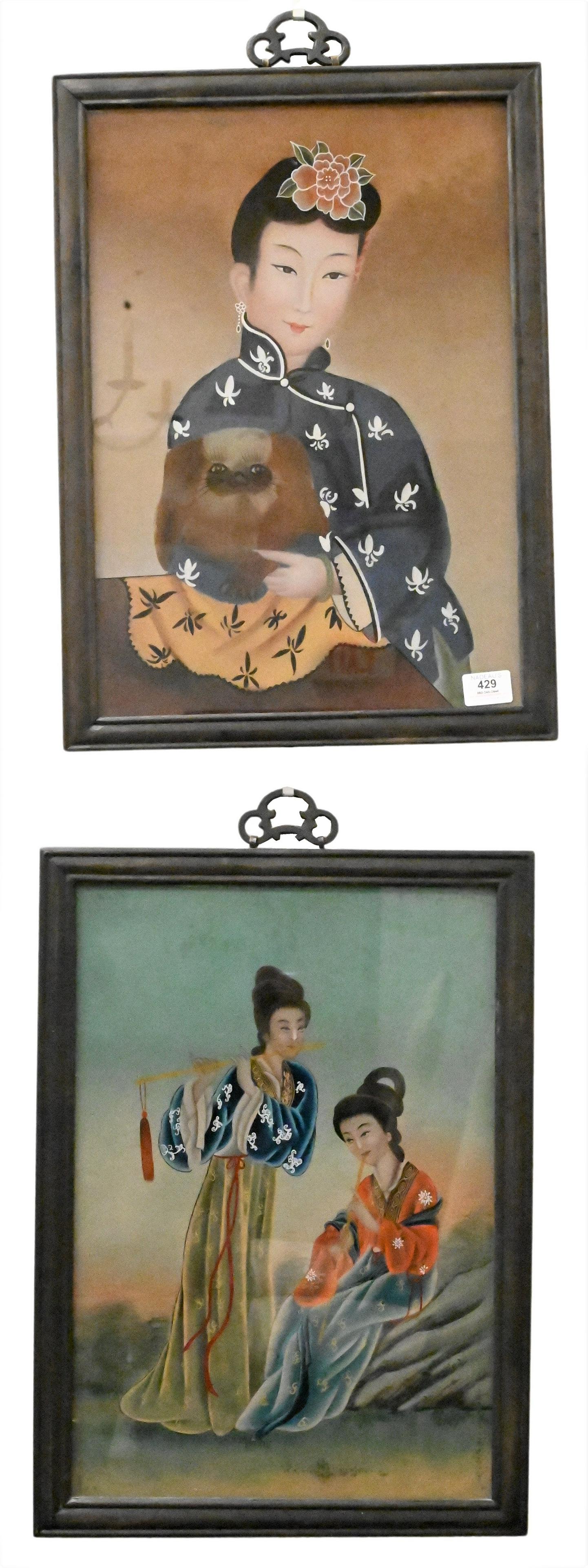 A Pair of Framed Chinese Paintings on Glass (1 of 6)
