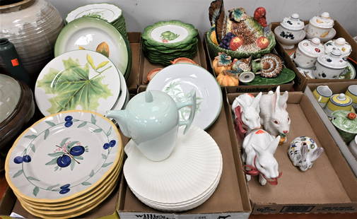 6 Tray Lots of Plates: 6 Tray Lots of Plates, to include 6 porcelain De Limoges Asprey luncheon plates; 8 Christian Dior Rabbit plates, "Made in Italy"; 6 Solimene plates; 5 Palmer Smith plates; a set of 16 hand painted Ita