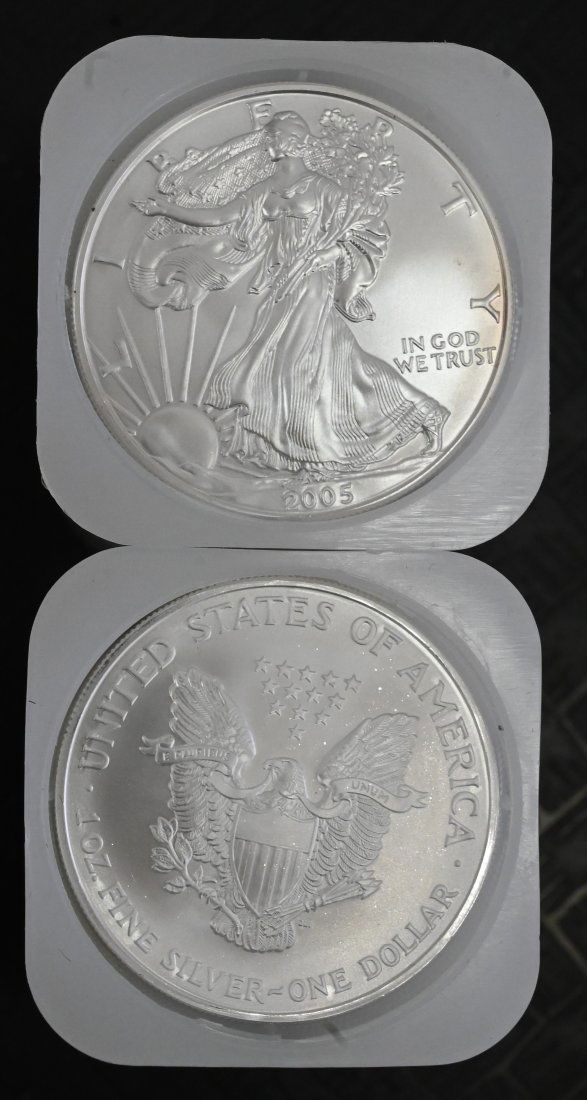 Two Rolls of 20-2005 1oz Silver American Eagle Dollar Coins BU (1 of 1)