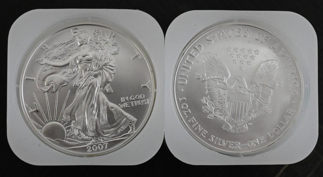 Two Rolls of 20-2007 1oz Silver American Eagle Dollar Coins BU (1 of 1)