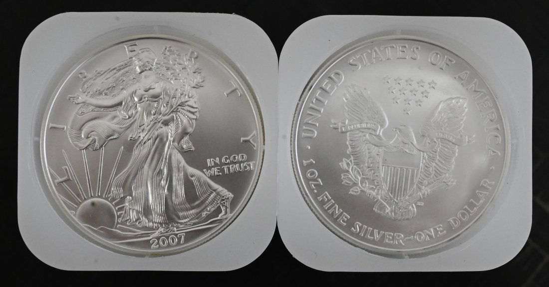 Two Rolls of 20-2007 1oz Silver American Eagle Dollar Coins BU (1 of 1)