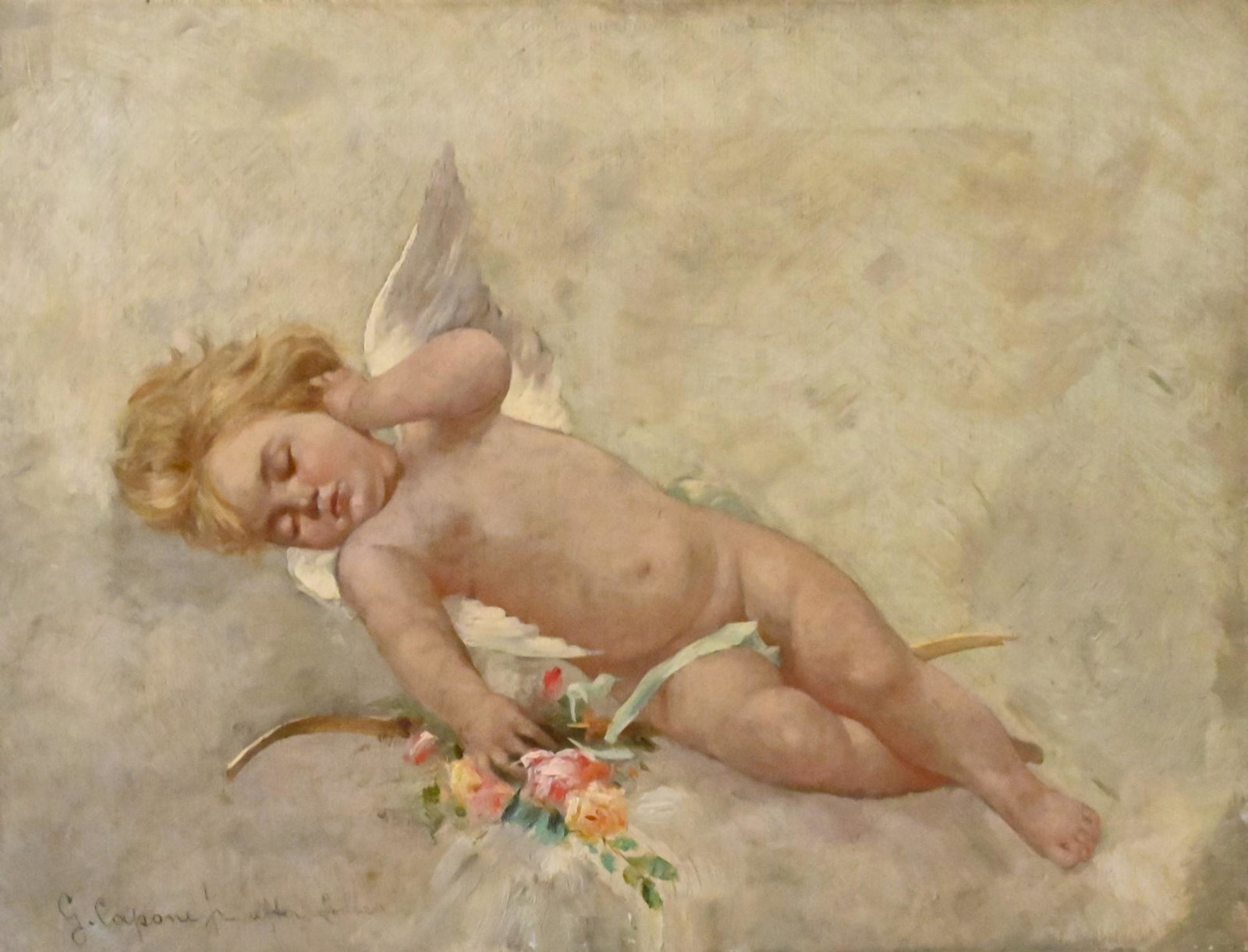 Gaetano Capone (American, 1845 - 1920): Gaetano Capone (American, 1845 - 1920), "Angelic Scene", oil on canvas, signed lower left "G. Capone", 10" x 13".