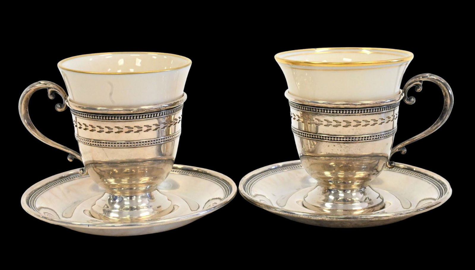 Set of 12 Sterling Silver and Lenox Porcelain Demitasse Cups and Saucers (1 of 8)