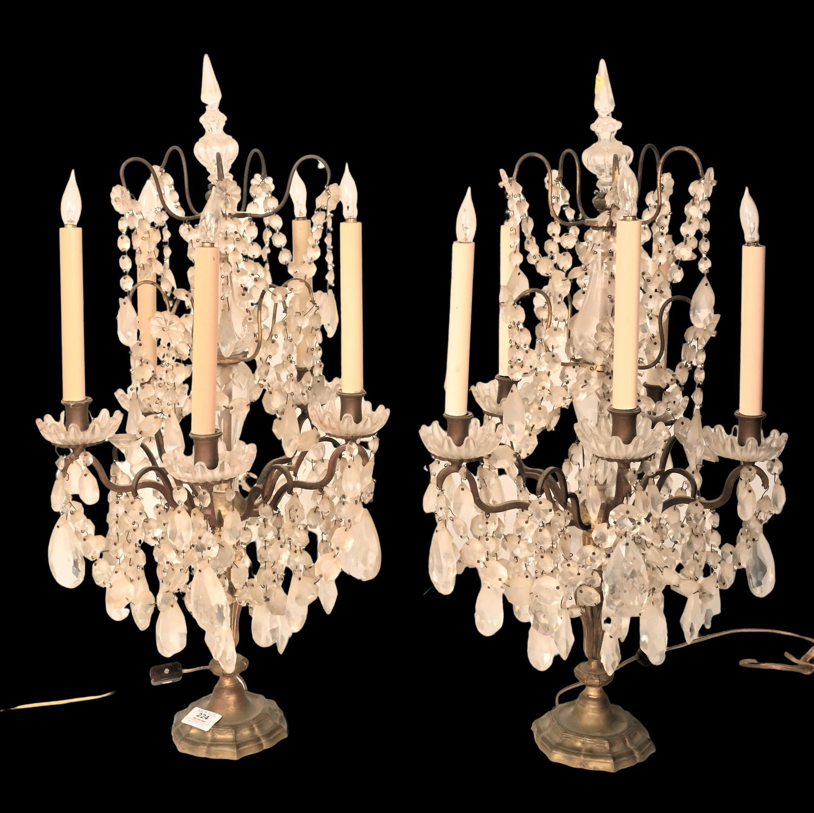 A Pair of Brass and Crystal Candelabra Lamps (1 of 4)