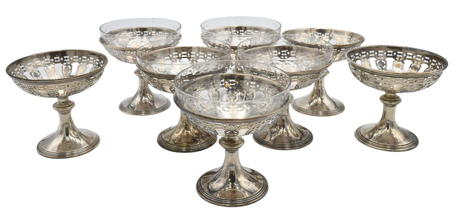 Set of Eight Tiffany and Company Sterling Silver and Glass Champagne Canapes (1 of 6)