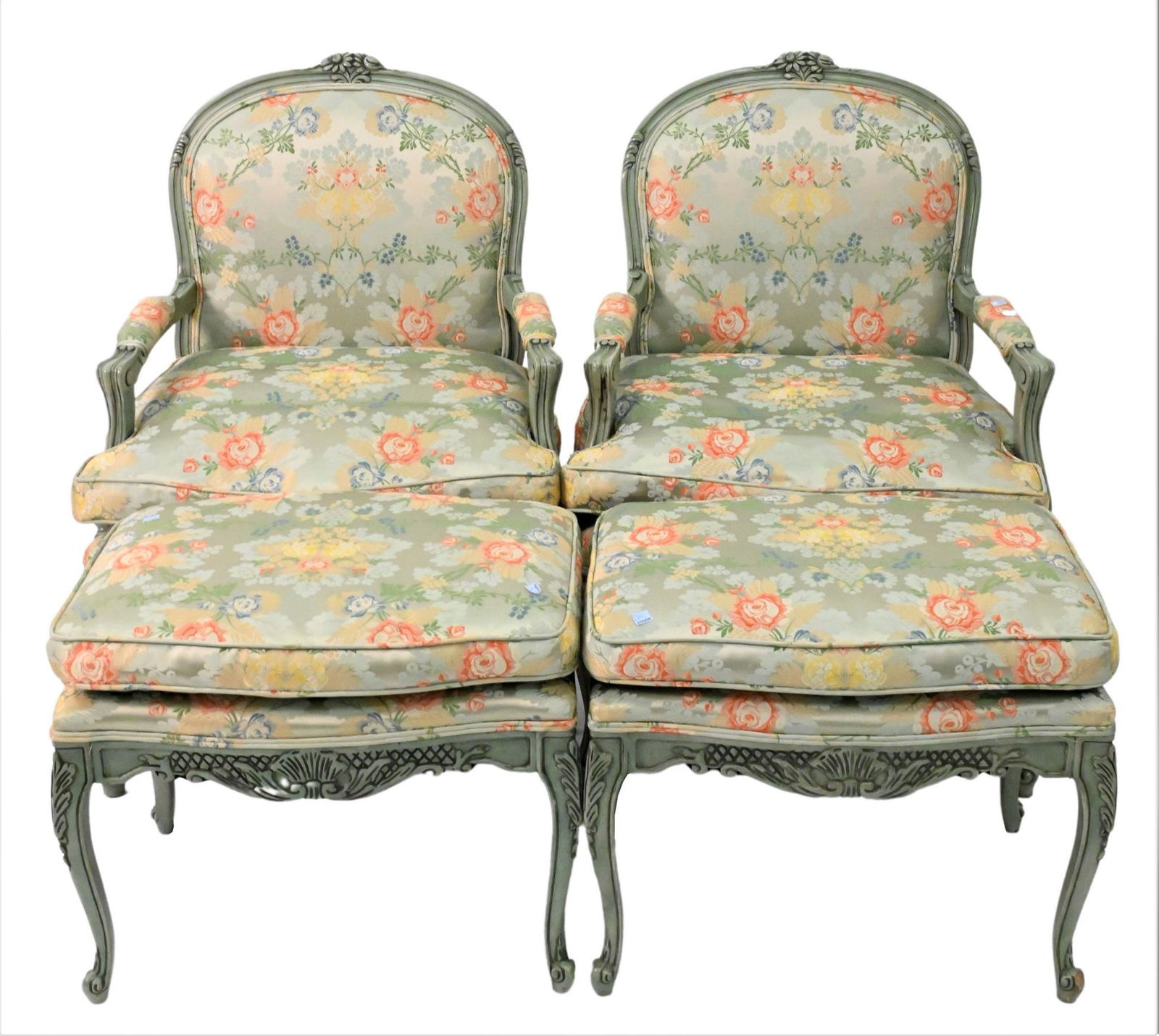 A Pair of Custom Trouvailles Inc. Silk Louis XV Style Fauteuils (1 of 4)