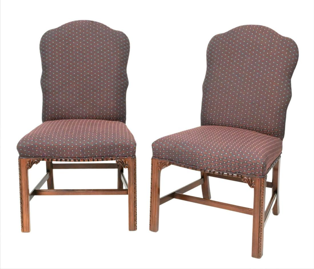 A Pair of Southwood Chippendale Style Upholstered Side Chairs: A Pair of Southwood Chippendale Style Upholstered Side Chairs, each having shaped backs along with carved frames, height 42 inches, width 23 inches.