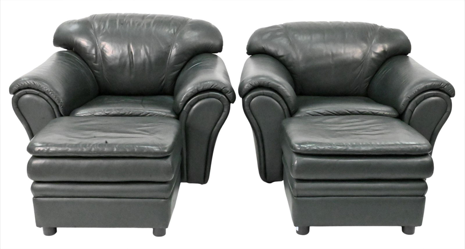 A Pair of Oversized Leather Club Chairs and Ottomans (1 of 4)