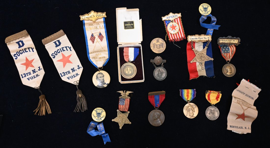 15 Piece Group of New Jersey Volunteers Ribbons, Medals, and Lincoln Post (1 of 8)