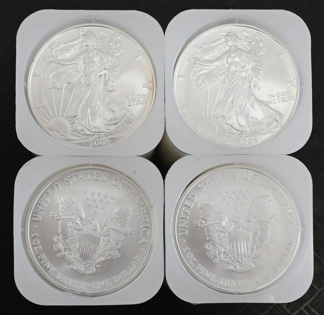 Four Rolls of 20-2005 1oz Silver American Eagle Dollar Coins BU (1 of 1)