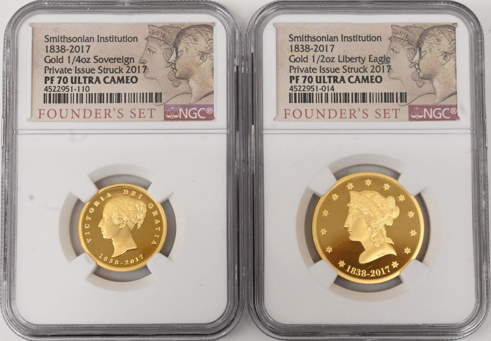 Two Coin Lot of 1838/2017 Founders Gold (1 of 4)