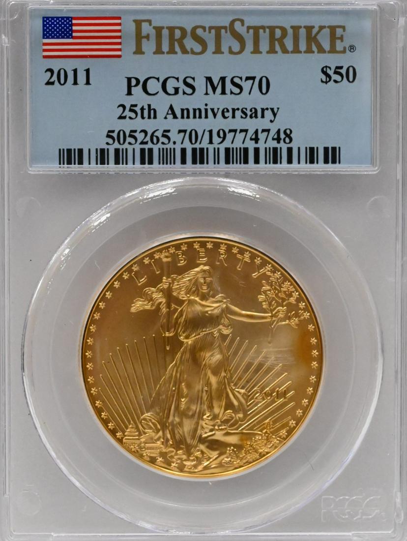 One 2011 PCGS MS70 First Release $50 Gold One Ounce Eagle (1 of 2)