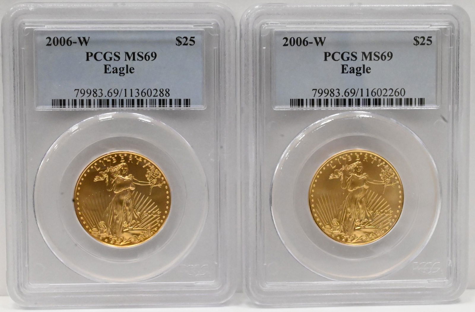 Two 2006 W $25 PCGS MS 69 American Gold Half Ounce Eagles (1 of 2)