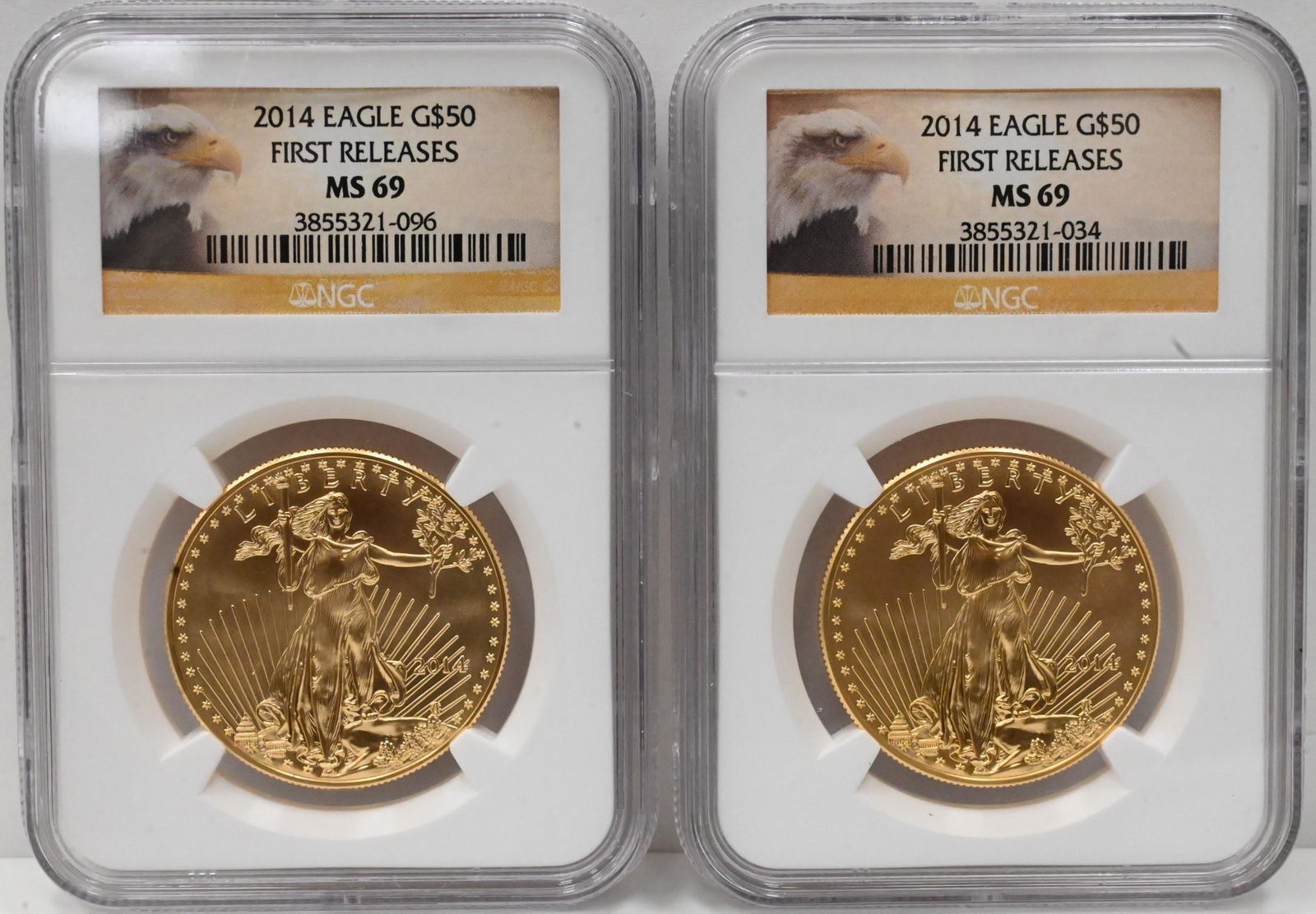 Two 2014 NGC MS 69 First Release $50 Gold One Ounce Eagles (1 of 2)