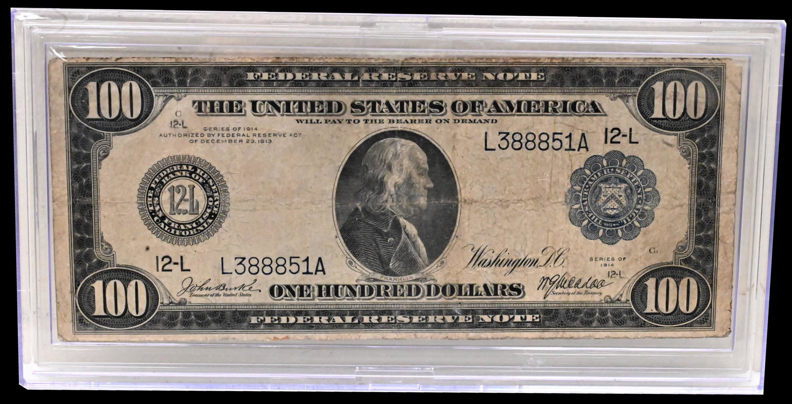 $100 Dollar 1914 Federal Reserve Note: $100 Dollar 1914 Federal Reserve Note, San Francisco blue seal note