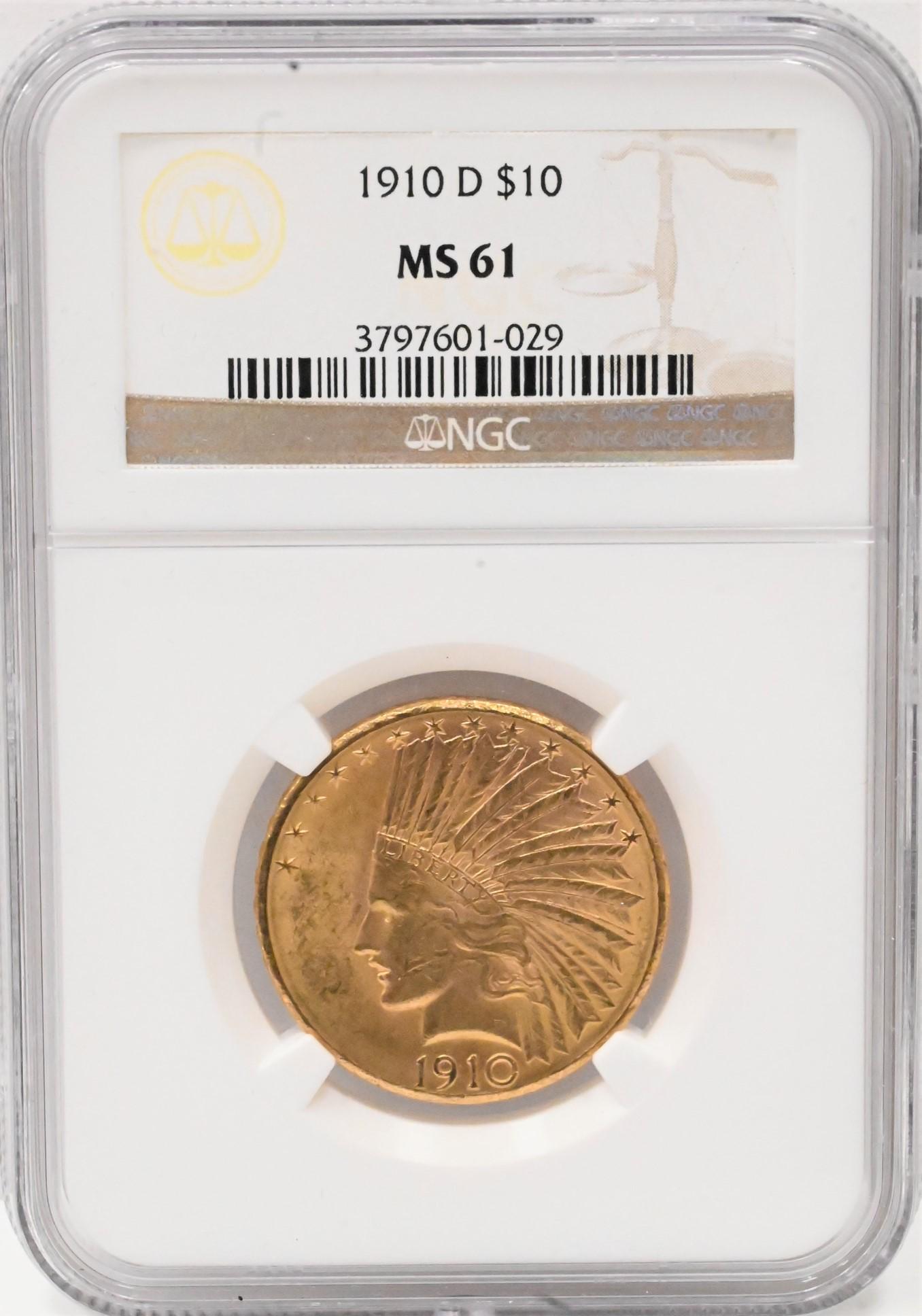 Two 1910-D NGC MS61 Ten Dollar Gold Indian (1 of 4)