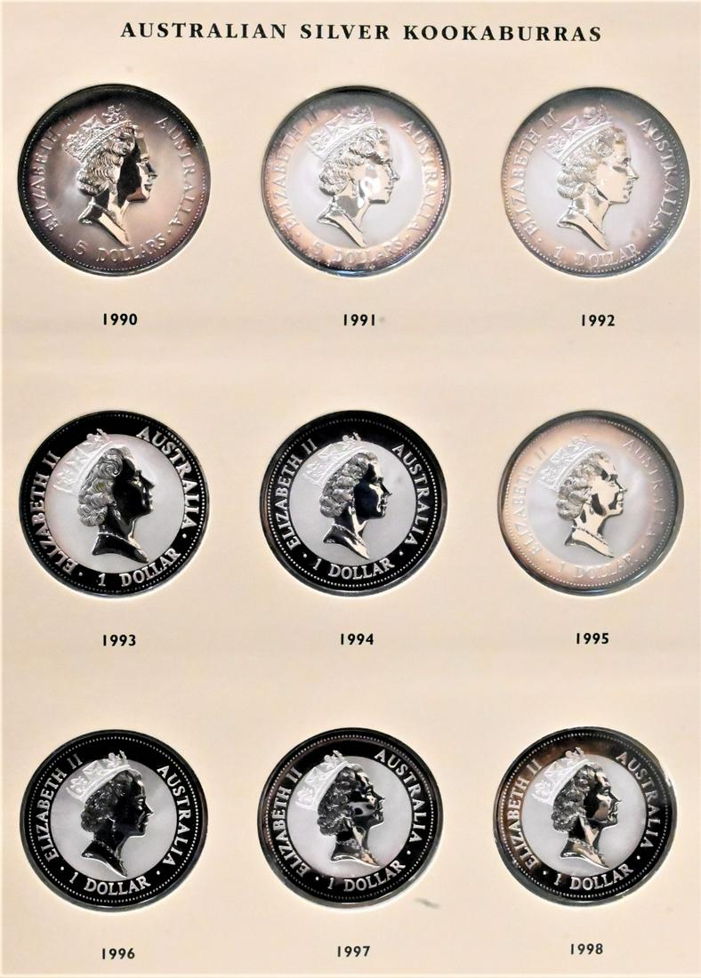 One Album with 27 Australian Silver Kookaburras $5 Dollar Coins 1990 to 2016 (1 of 4)
