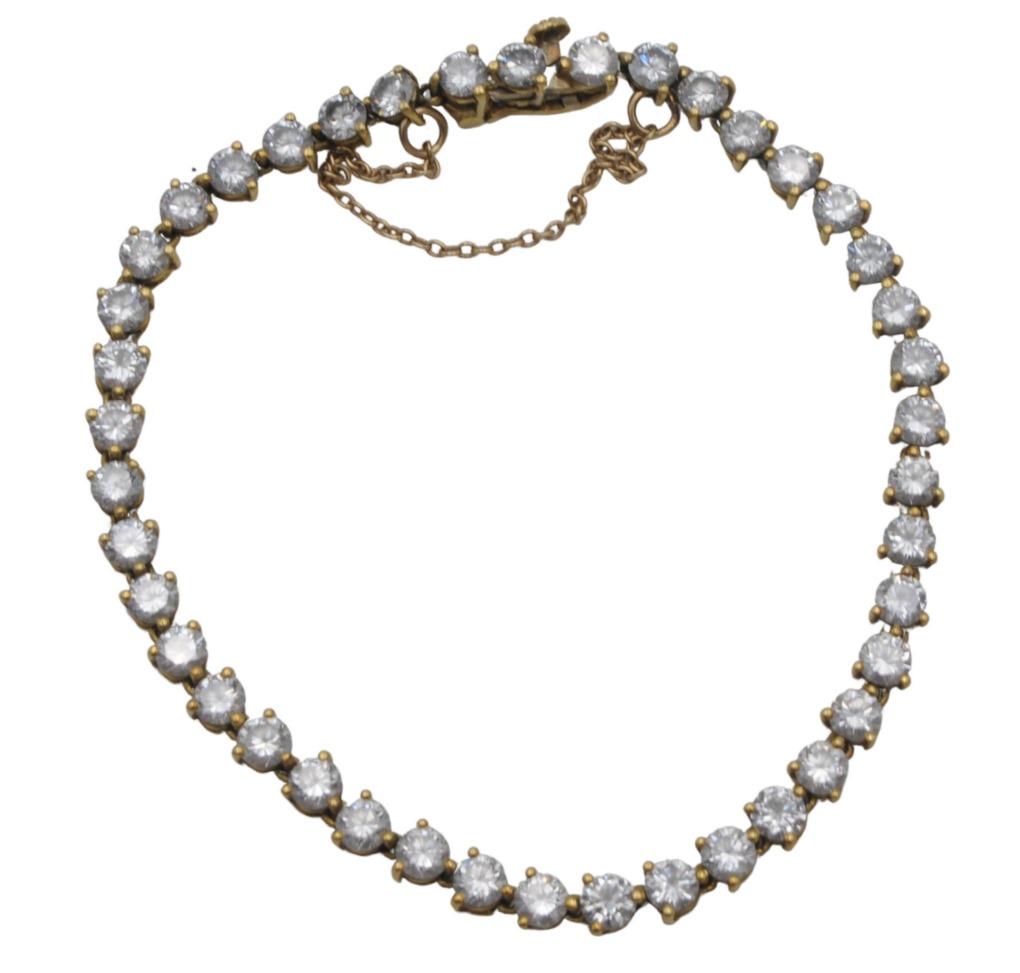 18 Karat Yellow Gold and Diamond Tennis Style Bracelet: 18 Karat Yellow Gold and Diamond Tennis Style Bracelet, 42 diamonds, length 6 3/4 inches, diameter 3.6 millimeters.