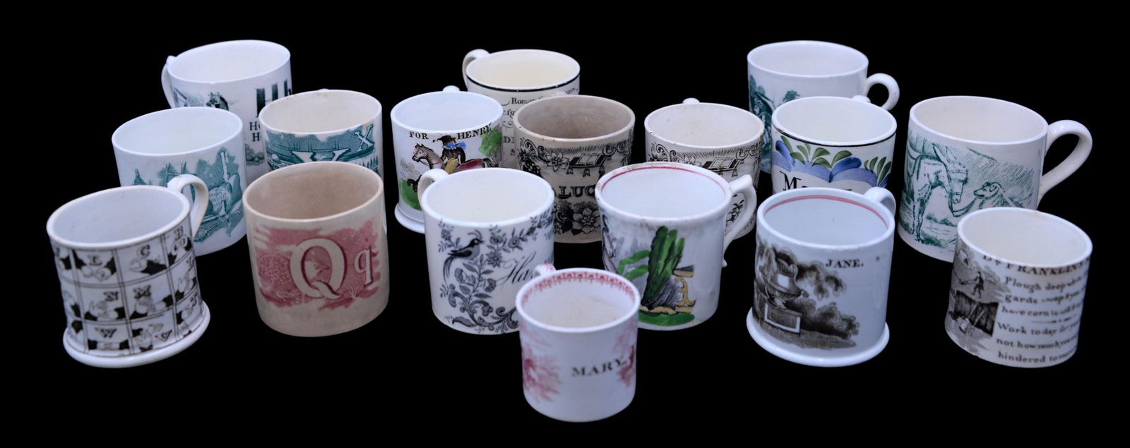 17 Children's' Staffordshire Name and Alphabet Mugs (1 of 7)