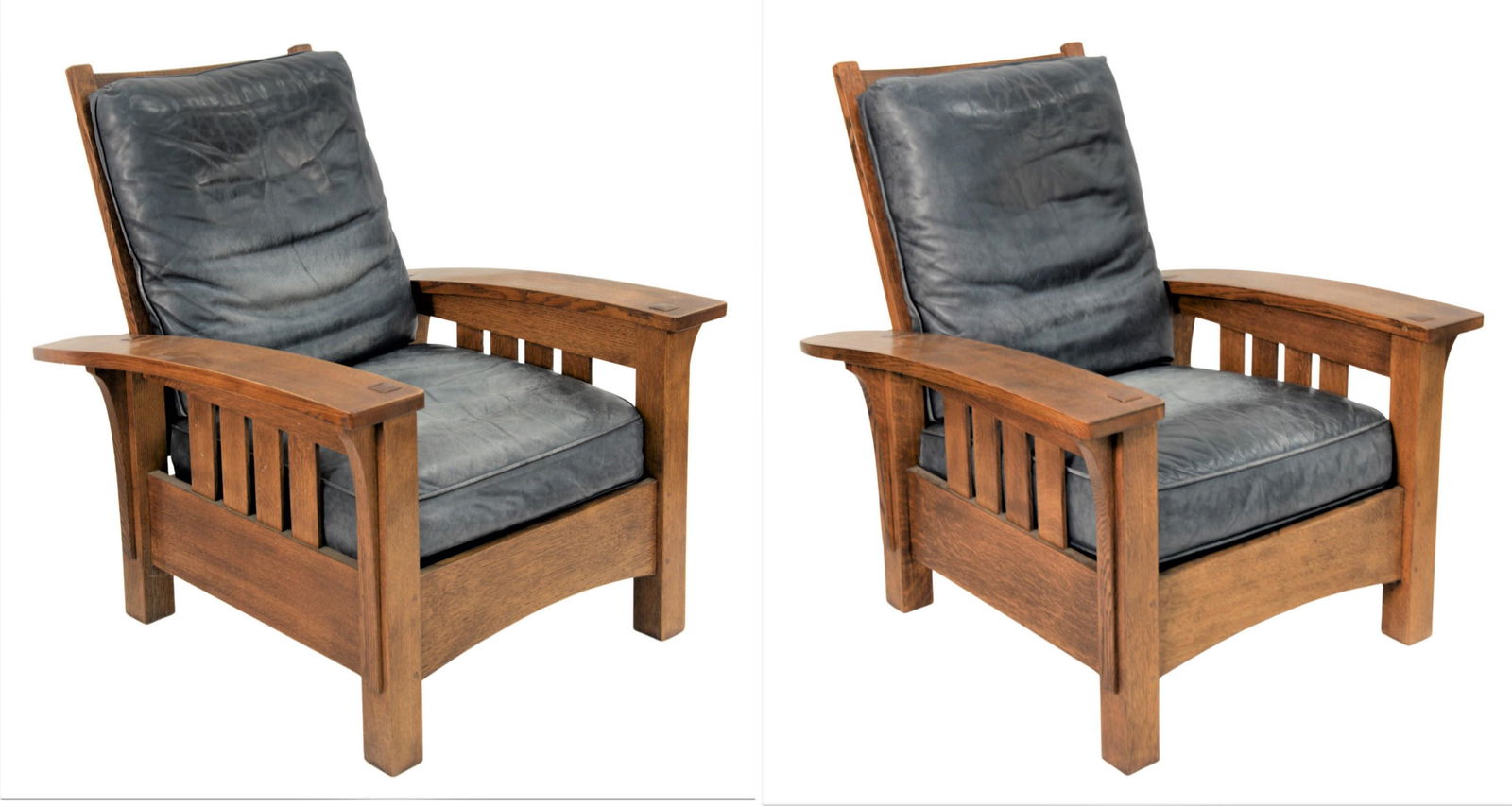 A Pair of Stickley Mission Oak Bow Arm Morris Recliners (1 of 5)