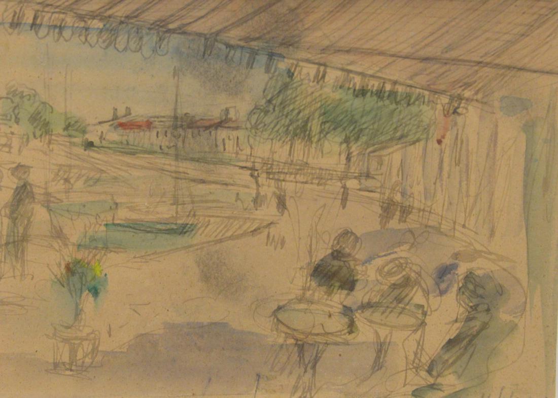 Henri Lebasque (1864 - 1937), "Cafe sur la Terrace" Watercolor and Pencil on Paper (1 of 5)
