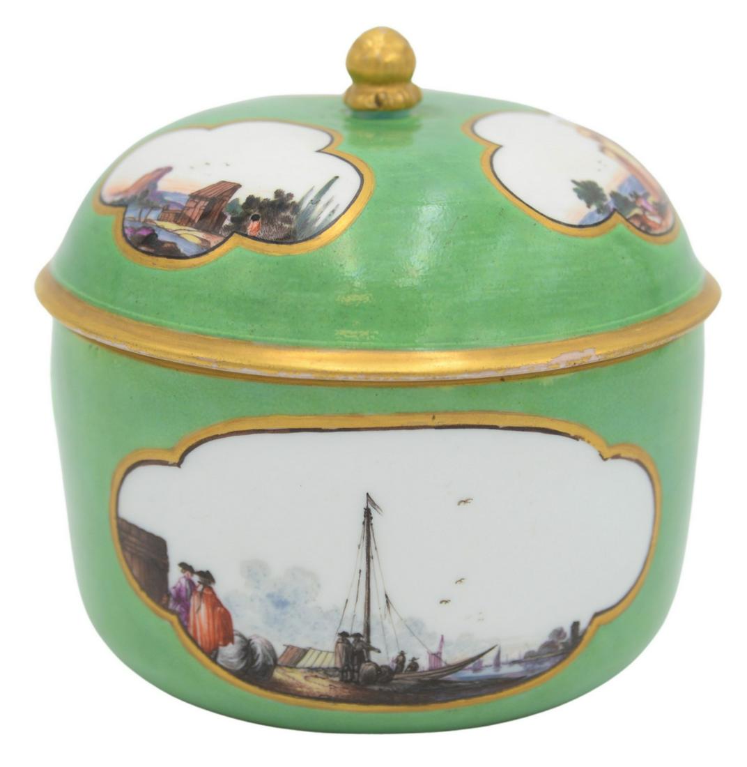 Meissen Green-Ground Circular Sugar Bowl and Cover (1 of 5)