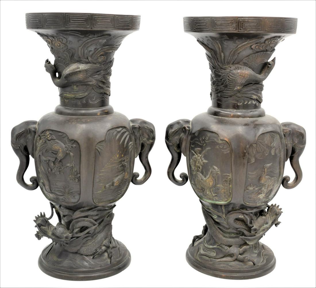 A Pair of Large Japanese Bronze Vases (1 of 7)