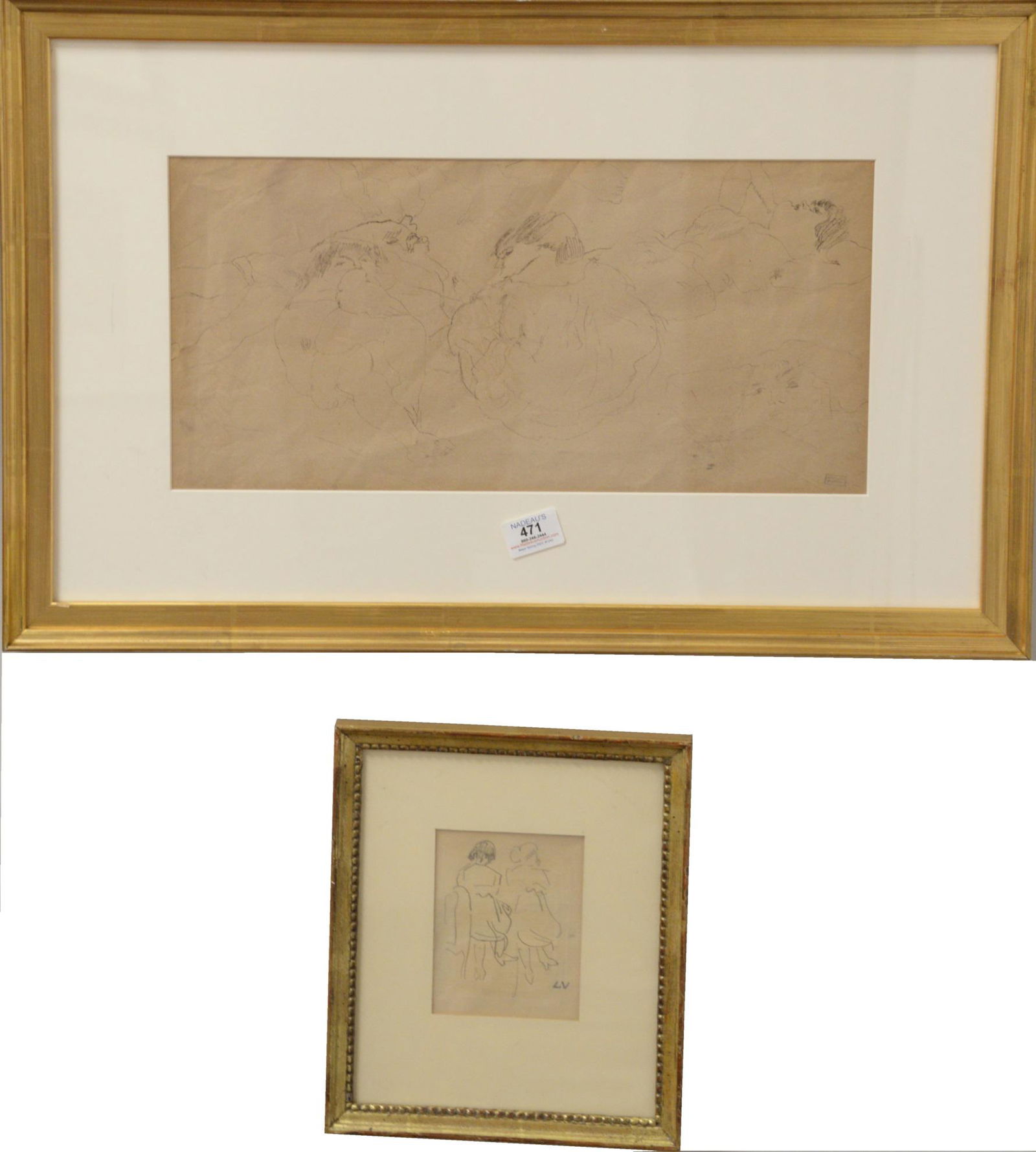 Two French Pencil or Paper Drawings: Two French Pencil or Paper Drawings, to include Jules Pascin (1885-1930) "Nude Studies", artist's stamp lower right, 8 1/2" x 18"; Louis Valtat (1869-1952) "Woman Sitting (Double Face)", artist's stam