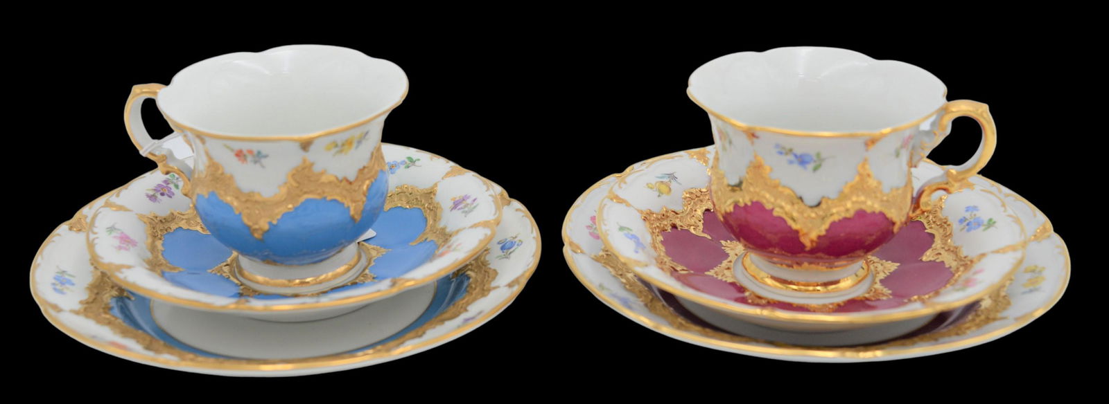 Two Meissen B-Form Cups, Saucers, and Dessert Plates (1 of 5)