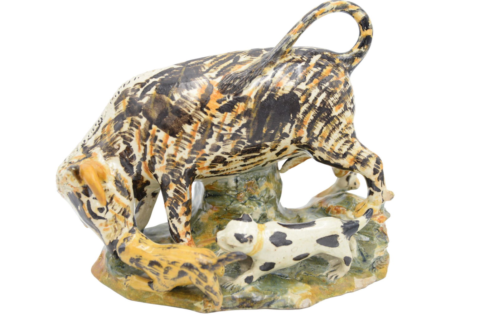 Rare English Staffordshire Bull Baiting Figurines (1 of 6)