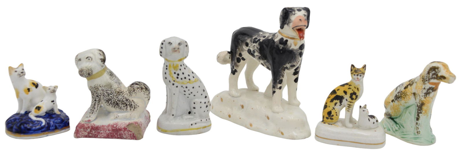 Six Piece Grouping of 19th Century Staffordshire Cats and Dogs (1 of 8)