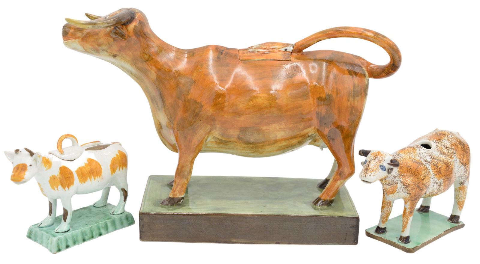 Three English Staffordshire Pearlware Cow Creamers (1 of 7)