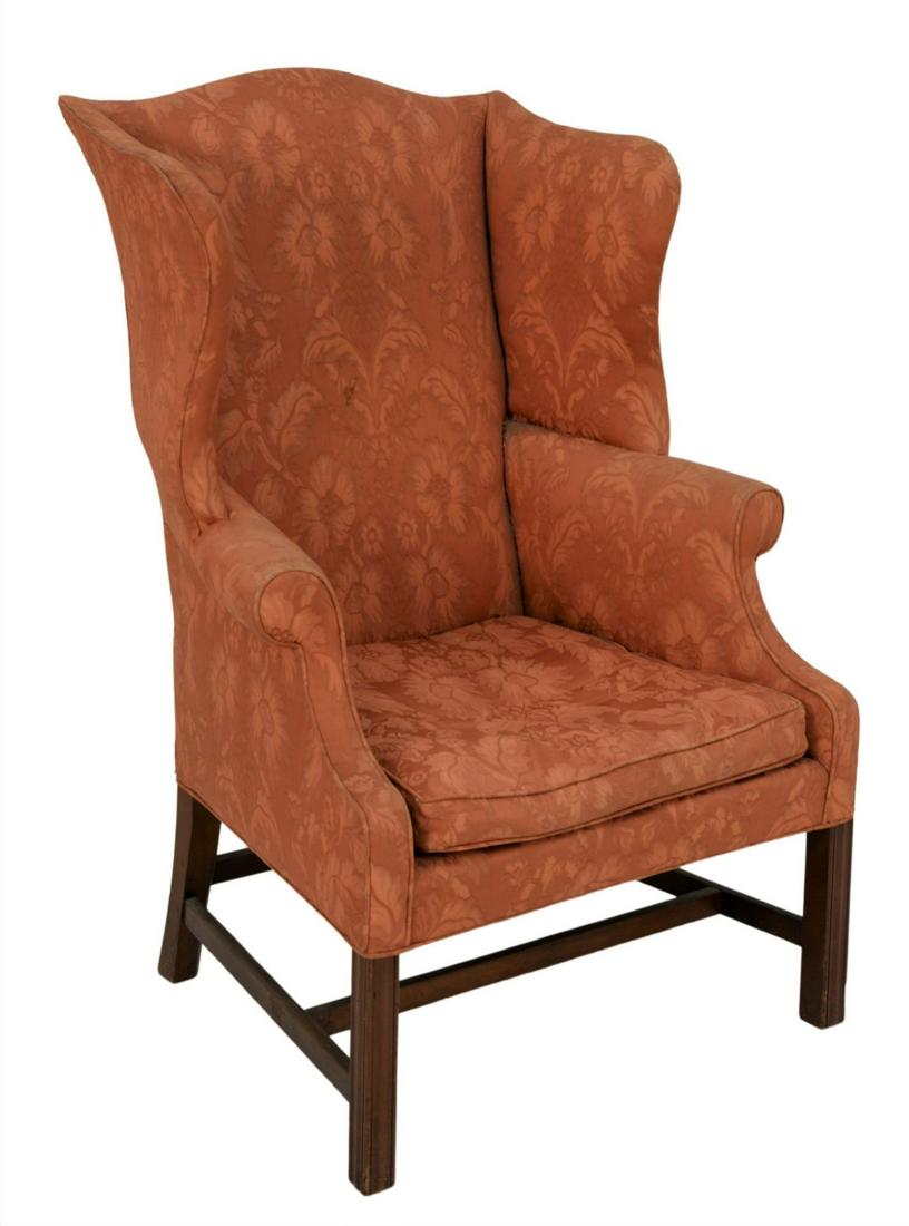 Chippendale Mahogany Upholstered Wing Chair (1 of 5)