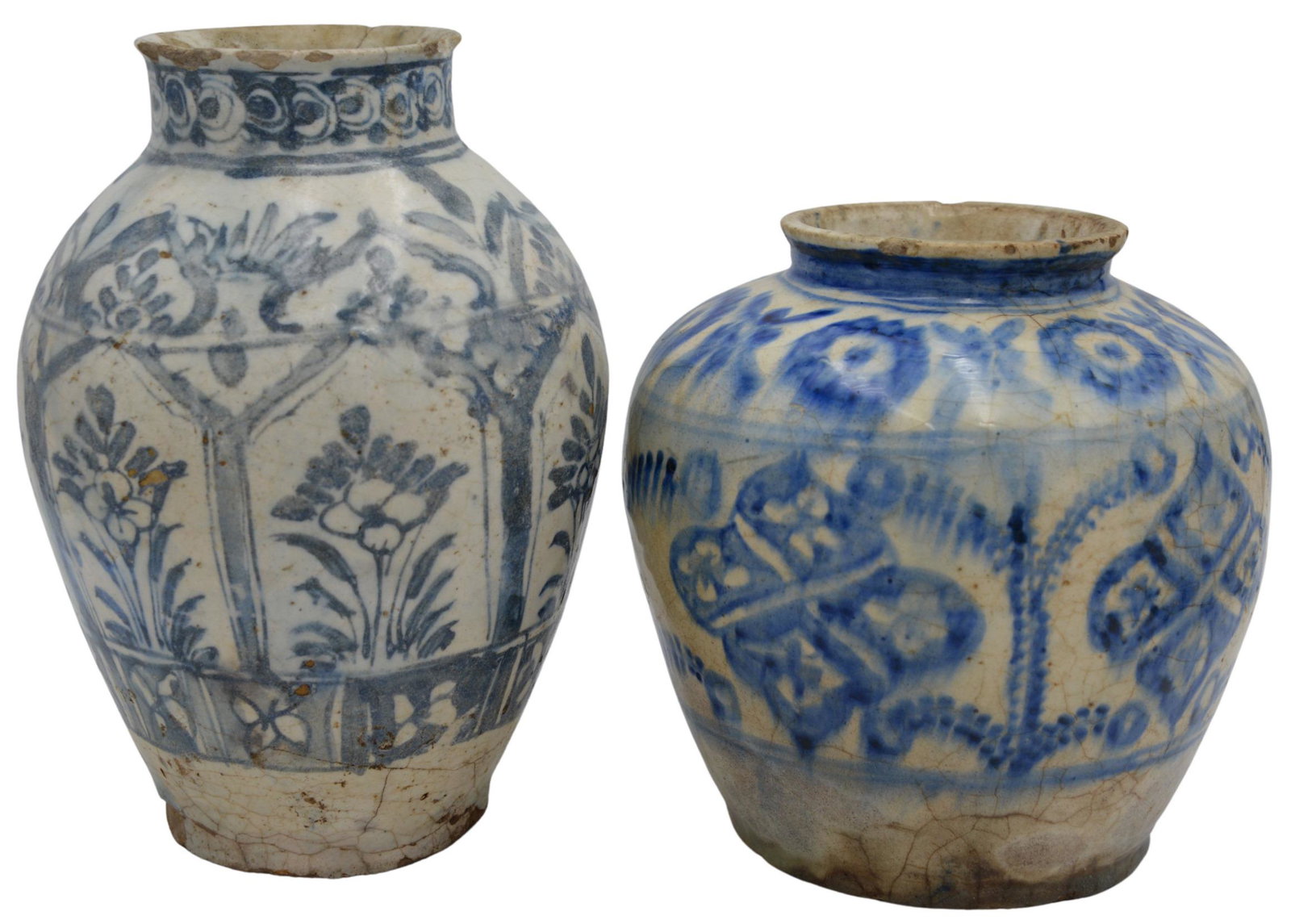 Two Persian Blue and White Glazed Ceramic Pots (1 of 5)
