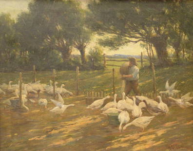 Francis Henry Richardson (American, Massachusetts, 1859 - 1934): Francis Henry Richardson (American, Massachusetts, 1859 - 1934), "Goose Farmer", oil on canvas, signed lower right "F.H. Richardson", 20 1/4" x 25 1/4". Provenance: Original Boston Fine Art Club Exhib