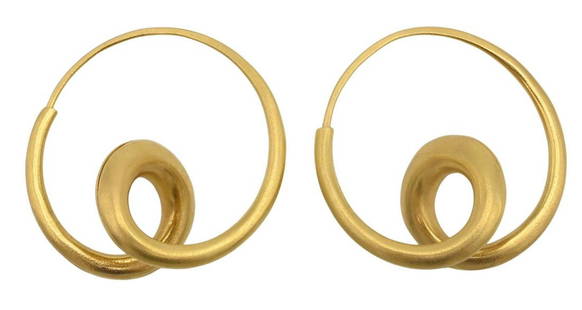 Pair of 18K Yellow Gold Michael Good Free-formed Earrings: Pair of 18K Yellow Gold Michael Good Free-formed Earrings, in a swirl design with bead finish, signed "Michael Good", pierced with hooks in hollow backs, weight 7.0 grams.