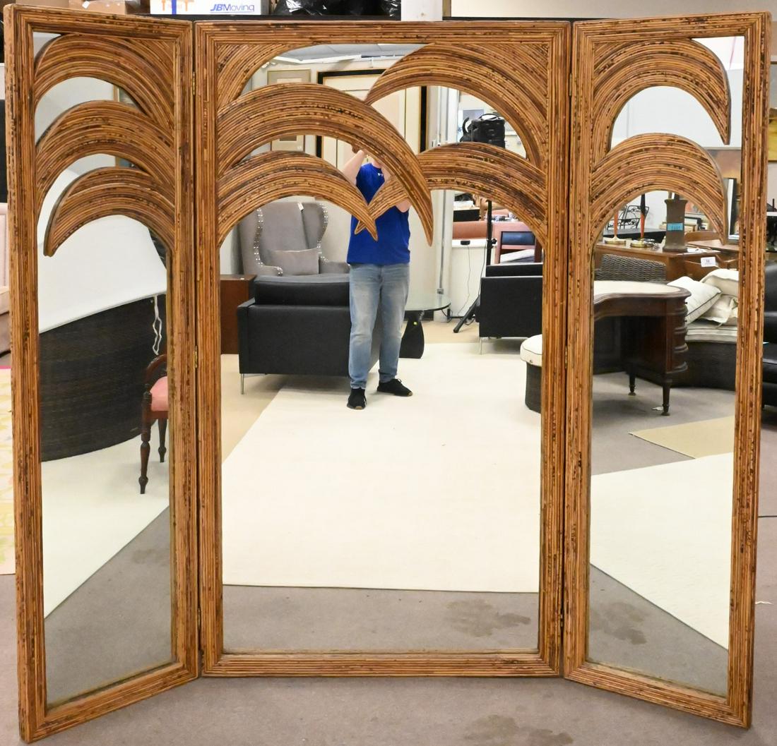 Vivai del Sud 1970's Italian Three Part Bamboo Folding Mirror (1 of 6)