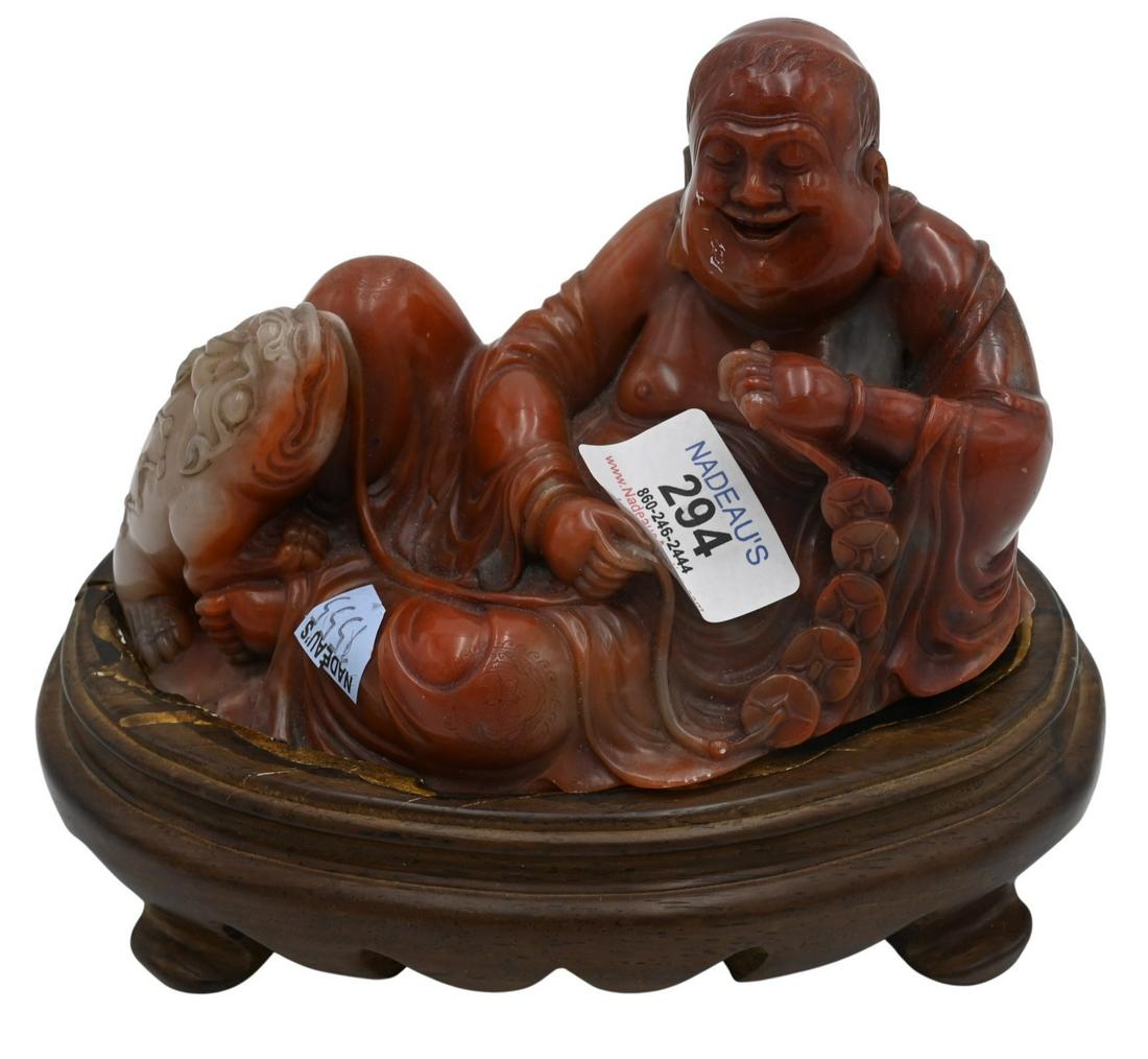 Carved Chinese Stone Budha with Foo Dog (1 of 5)