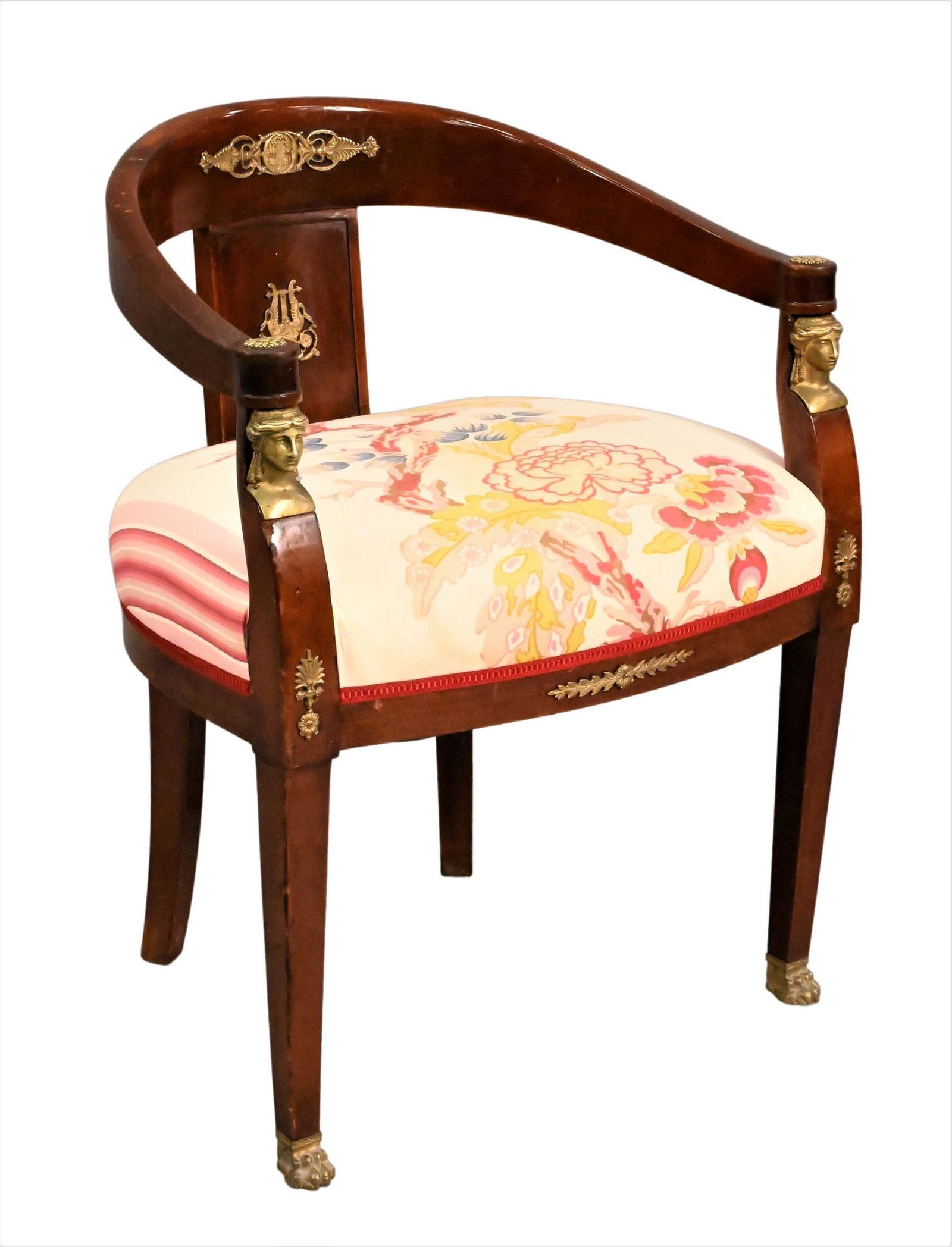 Empire Style Mahogany Ormolu Mounted Round Back Armchair (1 of 7)